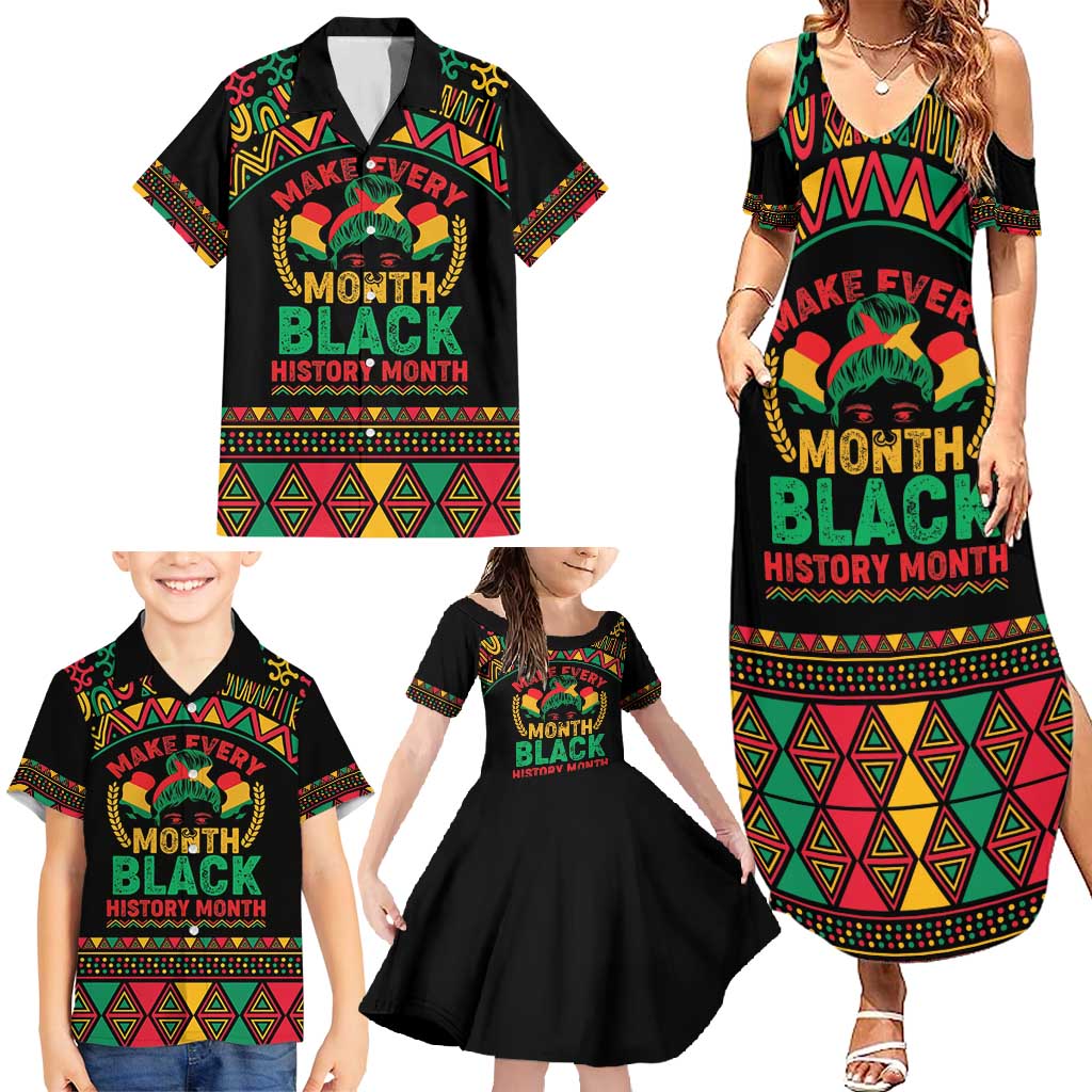 Make Every Month Black History Month Family Matching Summer Maxi Dress and Hawaiian Shirt African Pattern - Wonder Print Shop