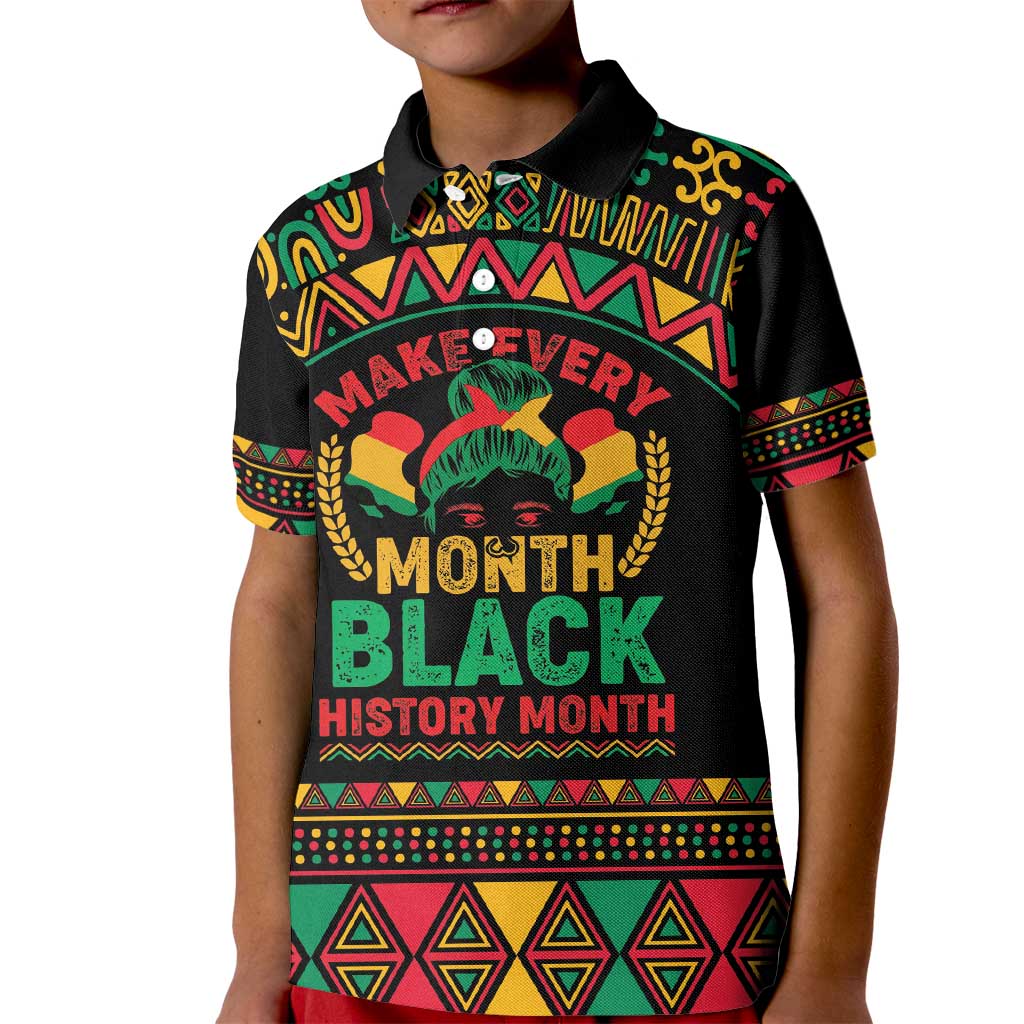 Make Every Month Black History Month Kid Polo Shirt African Pattern - Wonder Print Shop