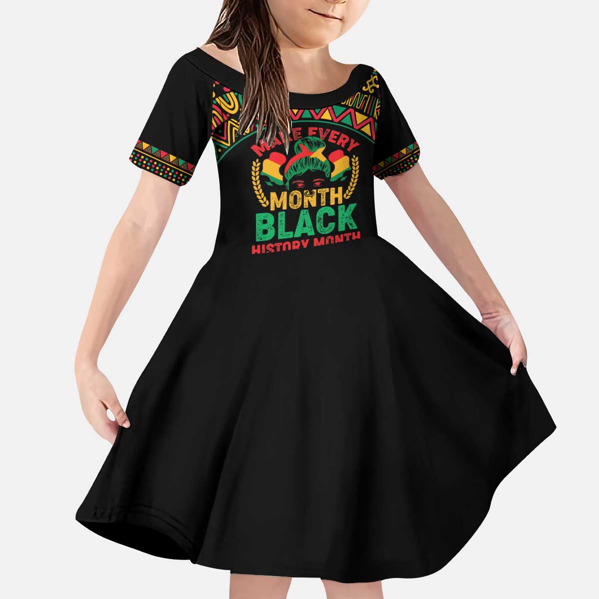 Make Every Month Black History Month Kid Short Sleeve Dress African Pattern - Wonder Print Shop