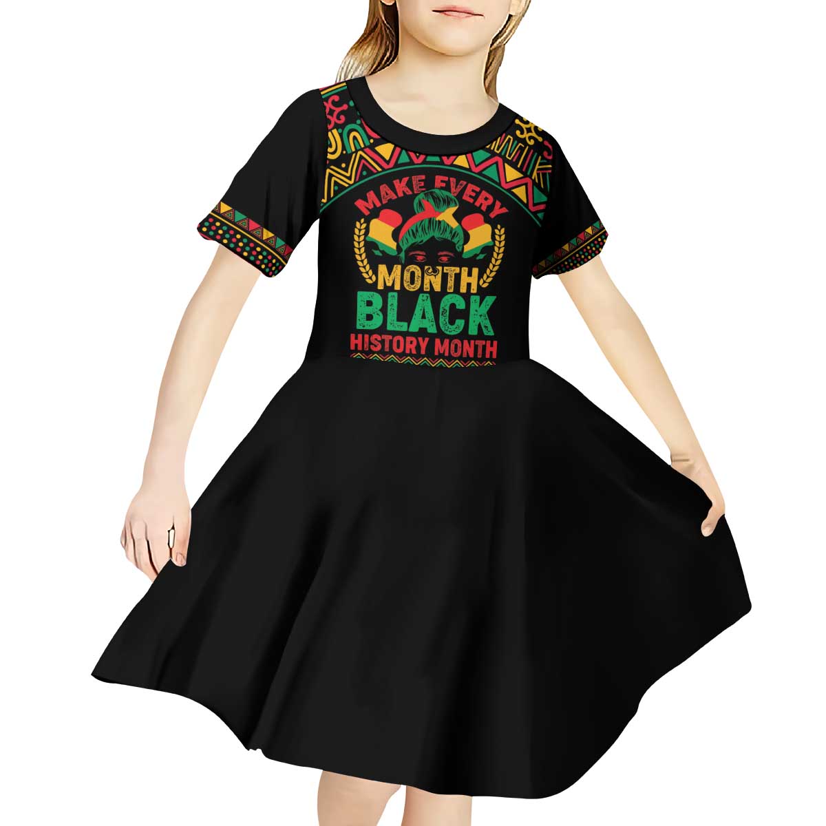 Make Every Month Black History Month Kid Short Sleeve Dress African Pattern - Wonder Print Shop