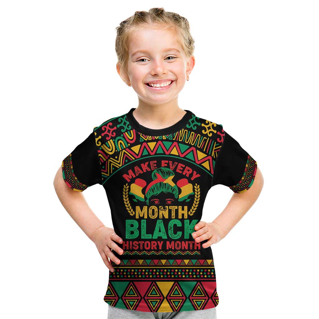 Make Every Month Black History Month Kid T Shirt African Pattern - Wonder Print Shop