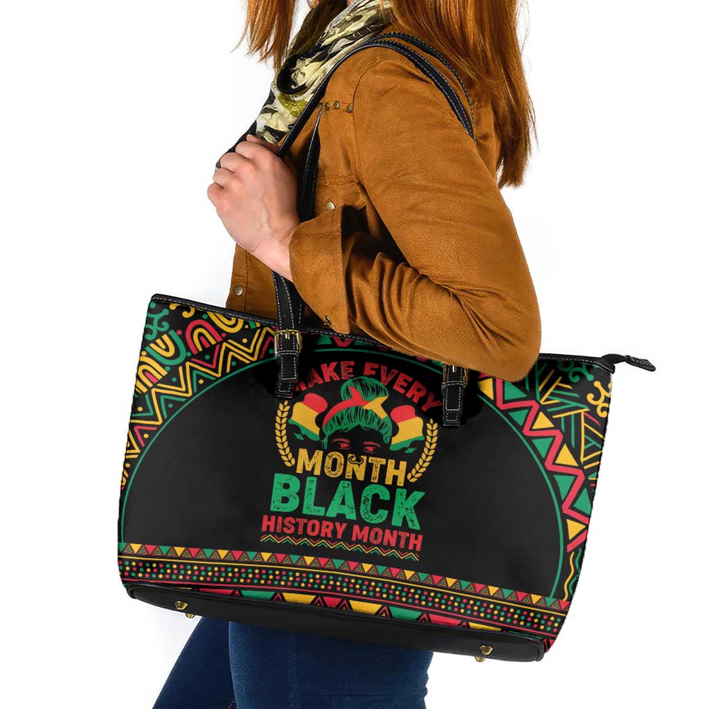 Make Every Month Black History Month Leather Tote Bag African Pattern - Wonder Print Shop