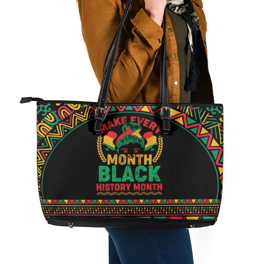 Make Every Month Black History Month Leather Tote Bag African Pattern - Wonder Print Shop
