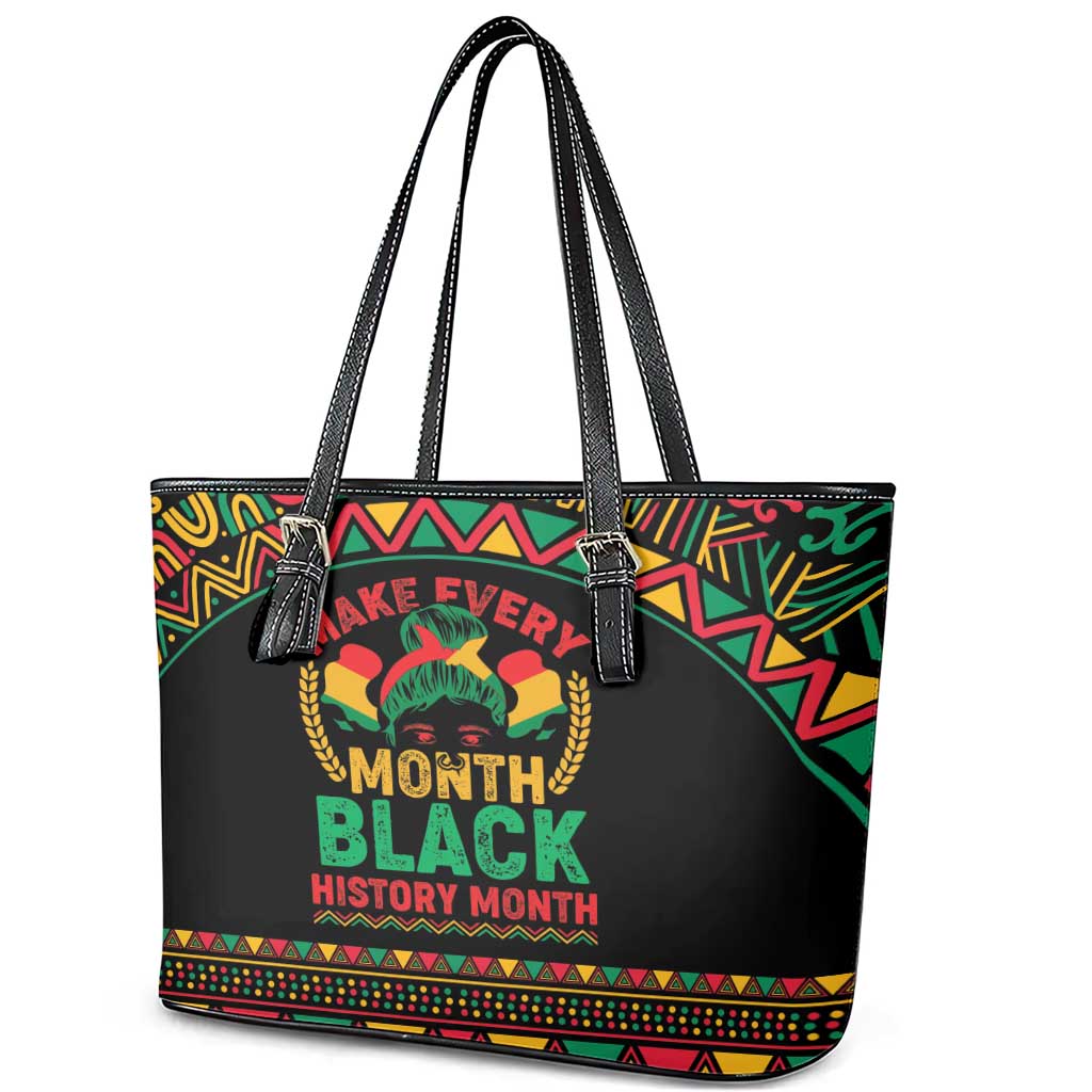 Make Every Month Black History Month Leather Tote Bag African Pattern - Wonder Print Shop