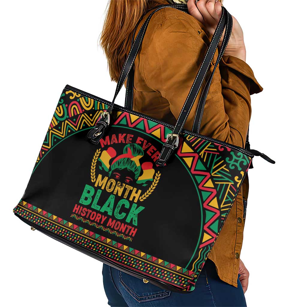 Make Every Month Black History Month Leather Tote Bag African Pattern - Wonder Print Shop
