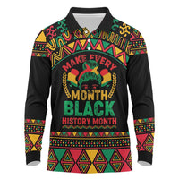 Make Every Month Black History Month Long Sleeve Polo Shirt African Pattern - Wonder Print Shop