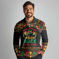 Make Every Month Black History Month Long Sleeve Polo Shirt African Pattern - Wonder Print Shop