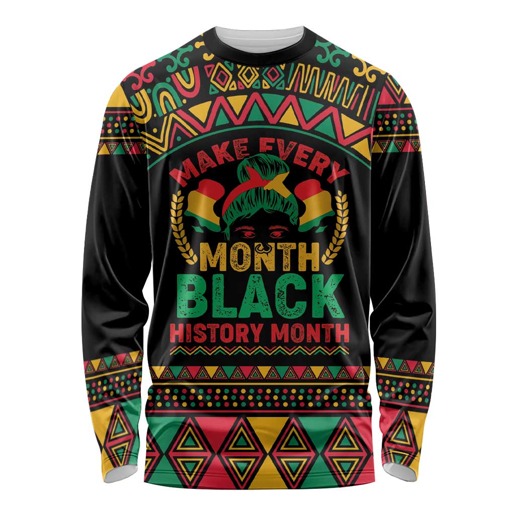 Make Every Month Black History Month Long Sleeve Shirt African Pattern - Wonder Print Shop