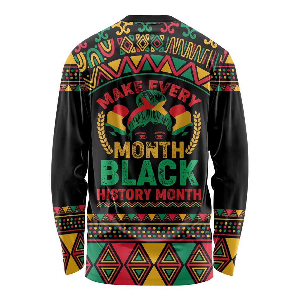 Make Every Month Black History Month Long Sleeve Shirt African Pattern - Wonder Print Shop