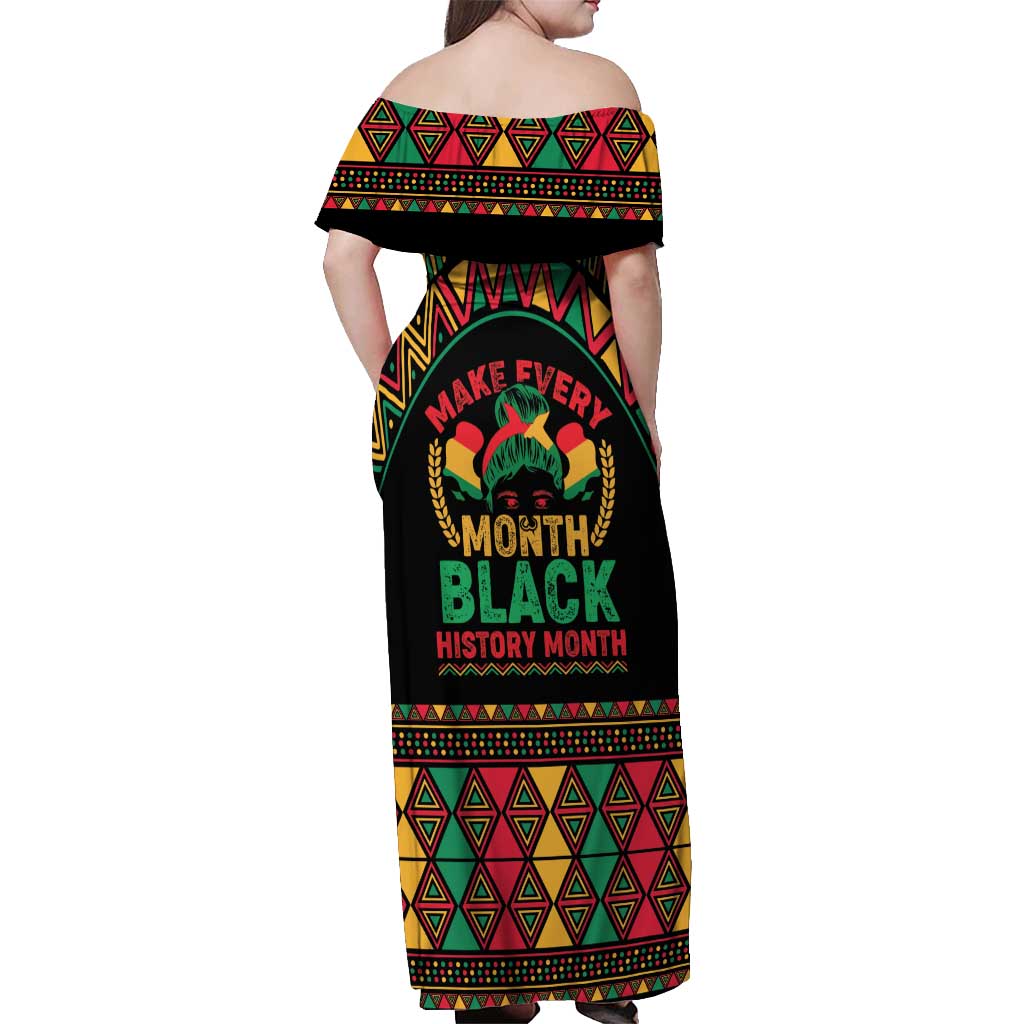 Make Every Month Black History Month Off Shoulder Maxi Dress African Pattern - Wonder Print Shop