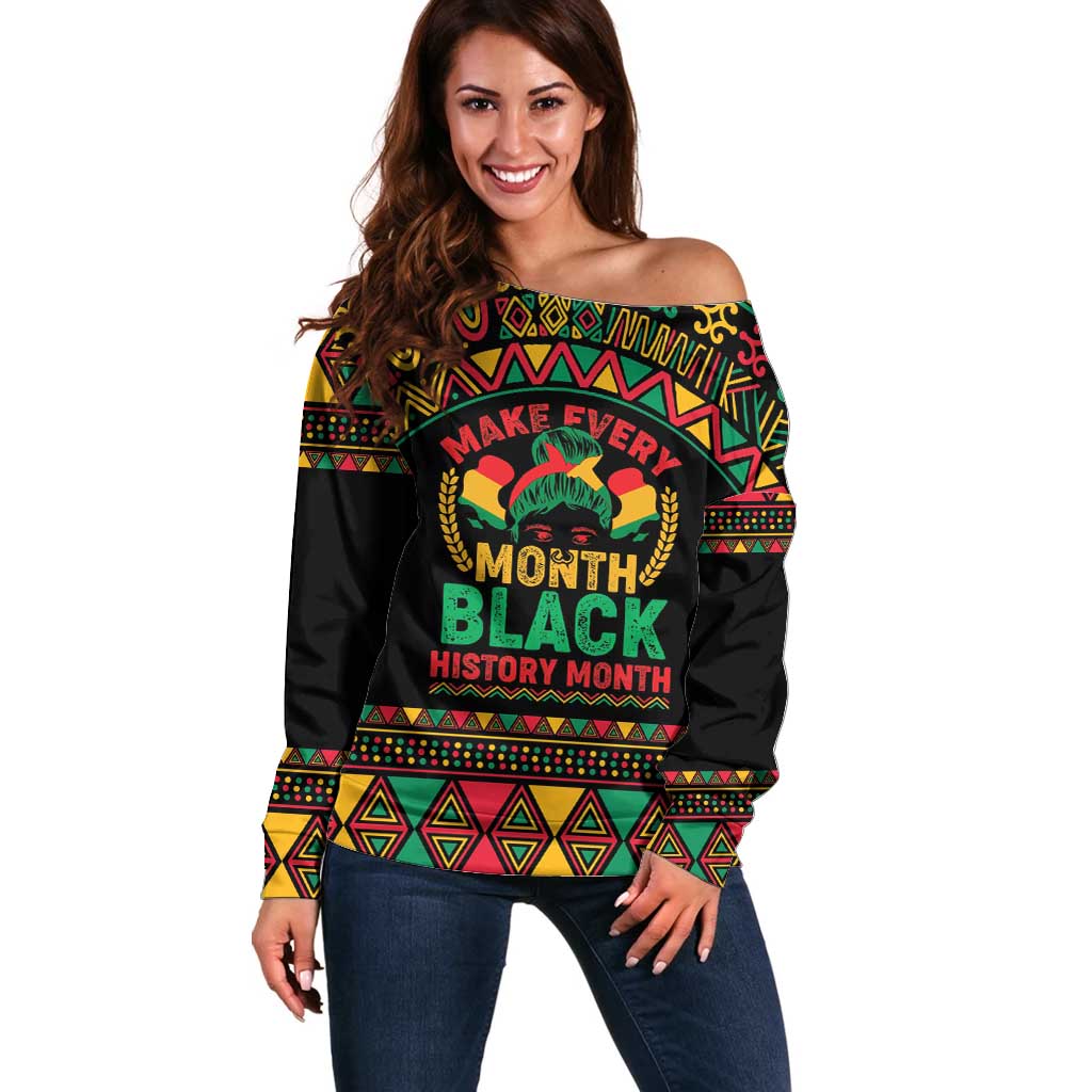 Make Every Month Black History Month Off Shoulder Sweater African Pattern - Wonder Print Shop