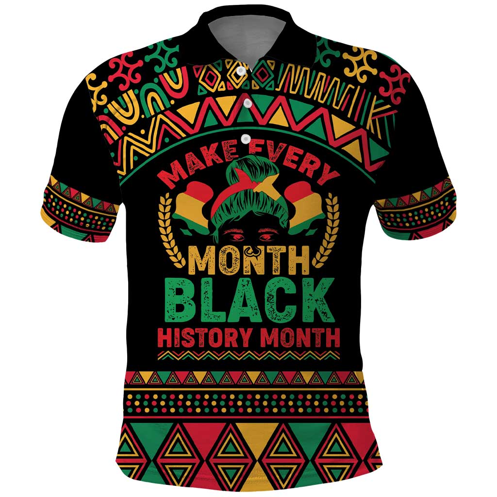 Make Every Month Black History Month Polo Shirt African Pattern - Wonder Print Shop