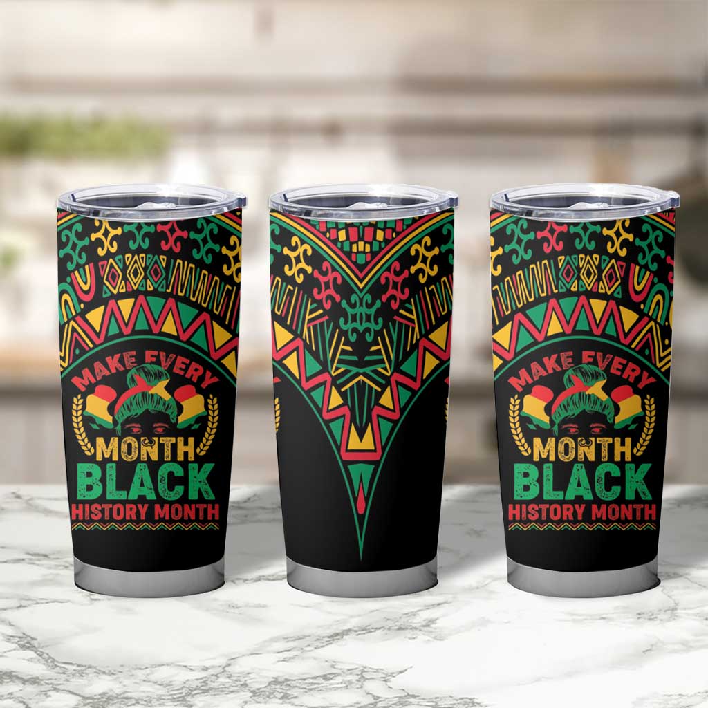 Make Every Month Black History Month Tumbler Cup African Pattern - Wonder Print Shop