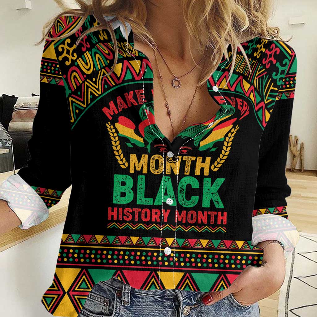 Make Every Month Black History Month Women Casual Shirt African Pattern - Wonder Print Shop