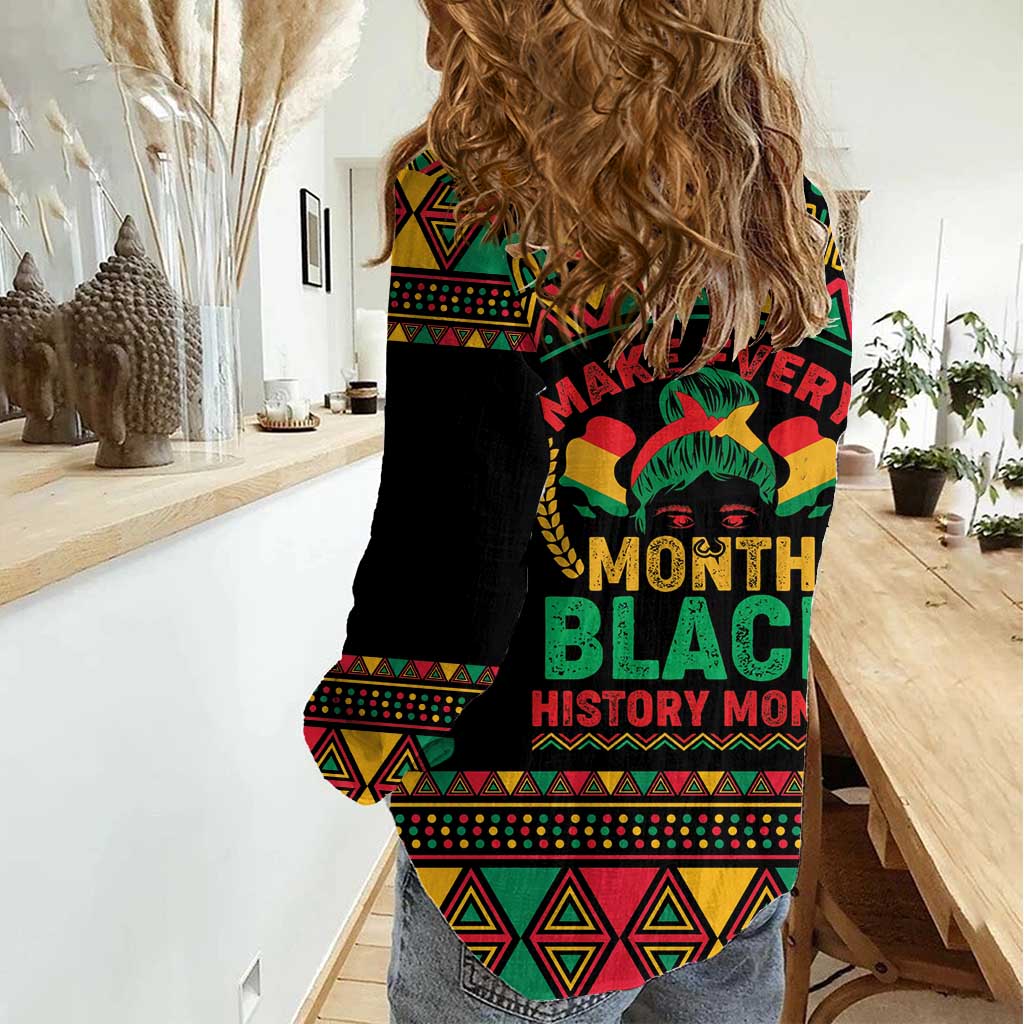 Make Every Month Black History Month Women Casual Shirt African Pattern - Wonder Print Shop