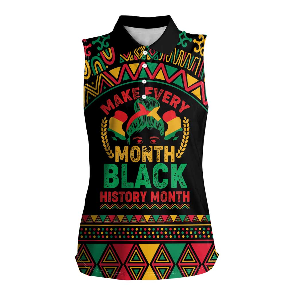 Make Every Month Black History Month Women Sleeveless Polo Shirt African Pattern - Wonder Print Shop