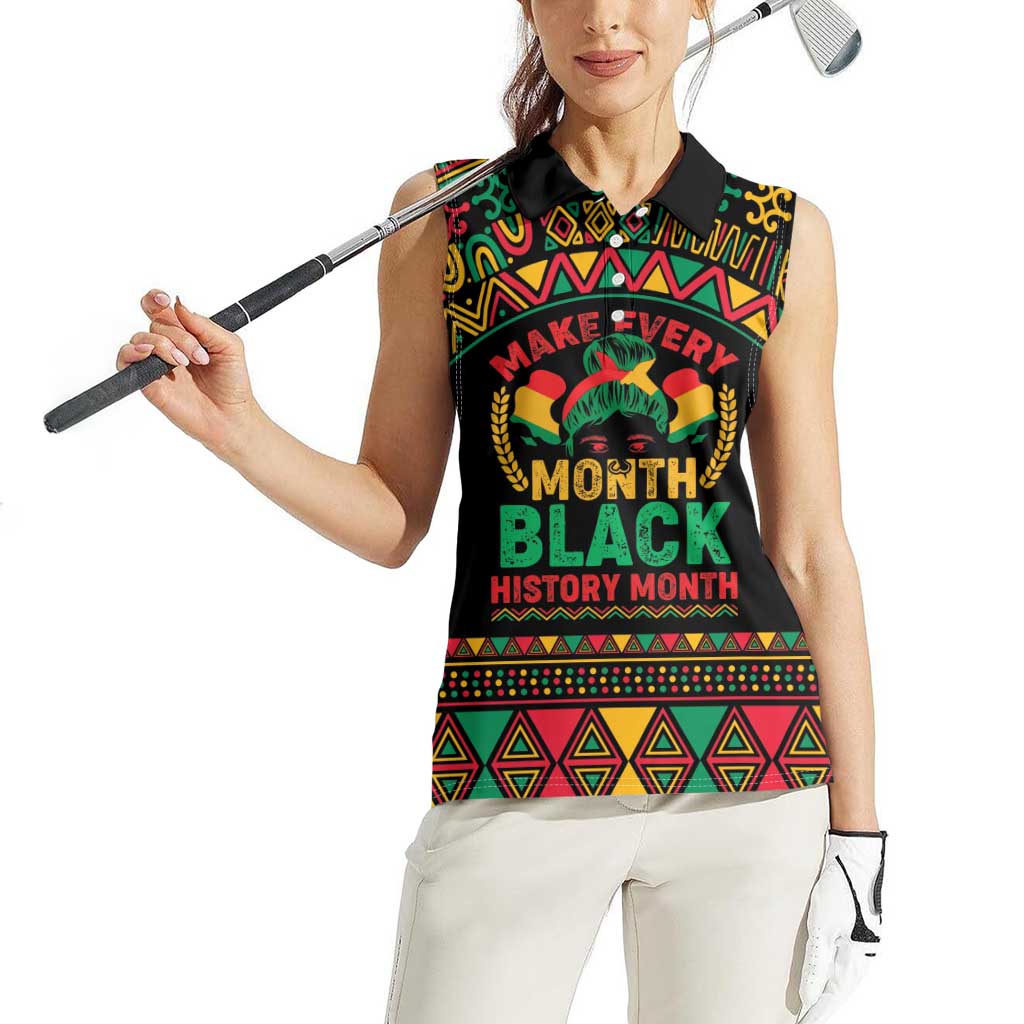 Make Every Month Black History Month Women Sleeveless Polo Shirt African Pattern - Wonder Print Shop