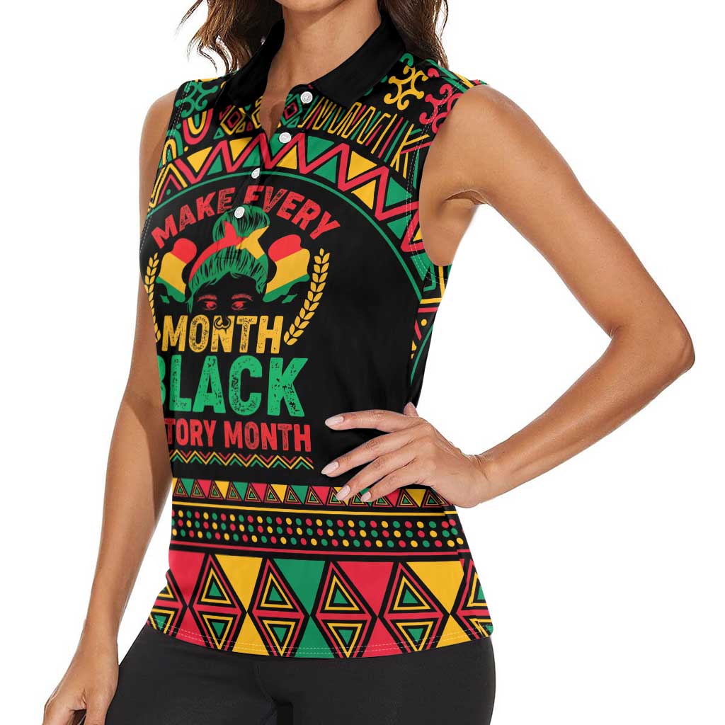 Make Every Month Black History Month Women Sleeveless Polo Shirt African Pattern - Wonder Print Shop