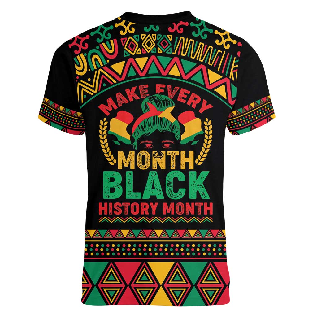 Make Every Month Black History Month Women V-Neck T-Shirt African Pattern - Wonder Print Shop