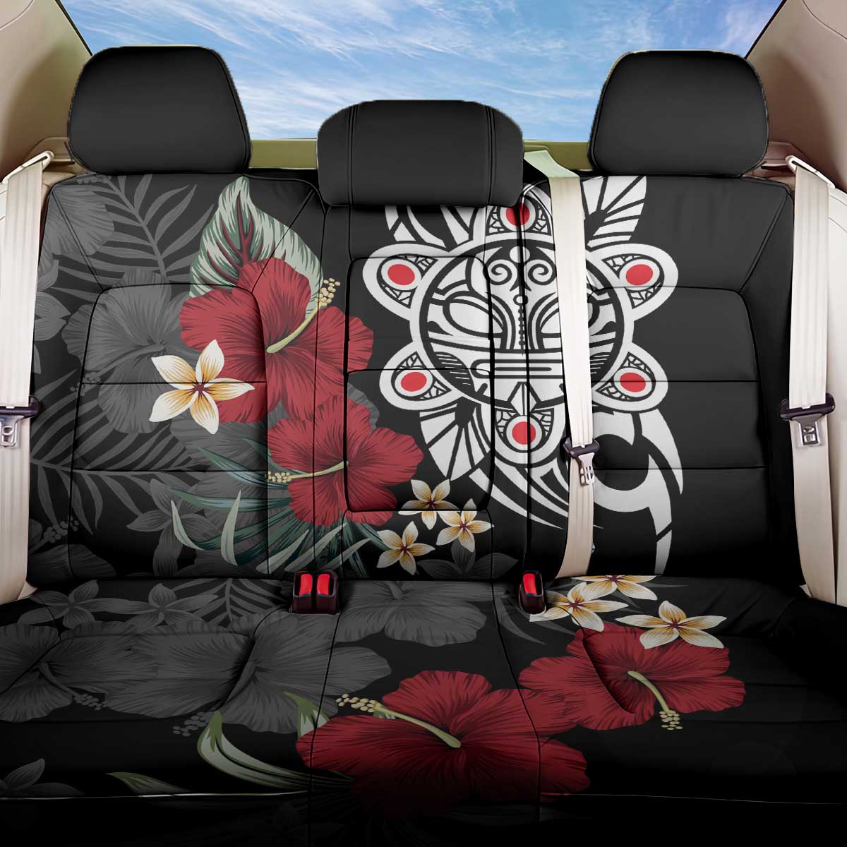 Taino Sun Tribal Back Car Seat Cover Tropical Hibiscus - Wonder Print Shop