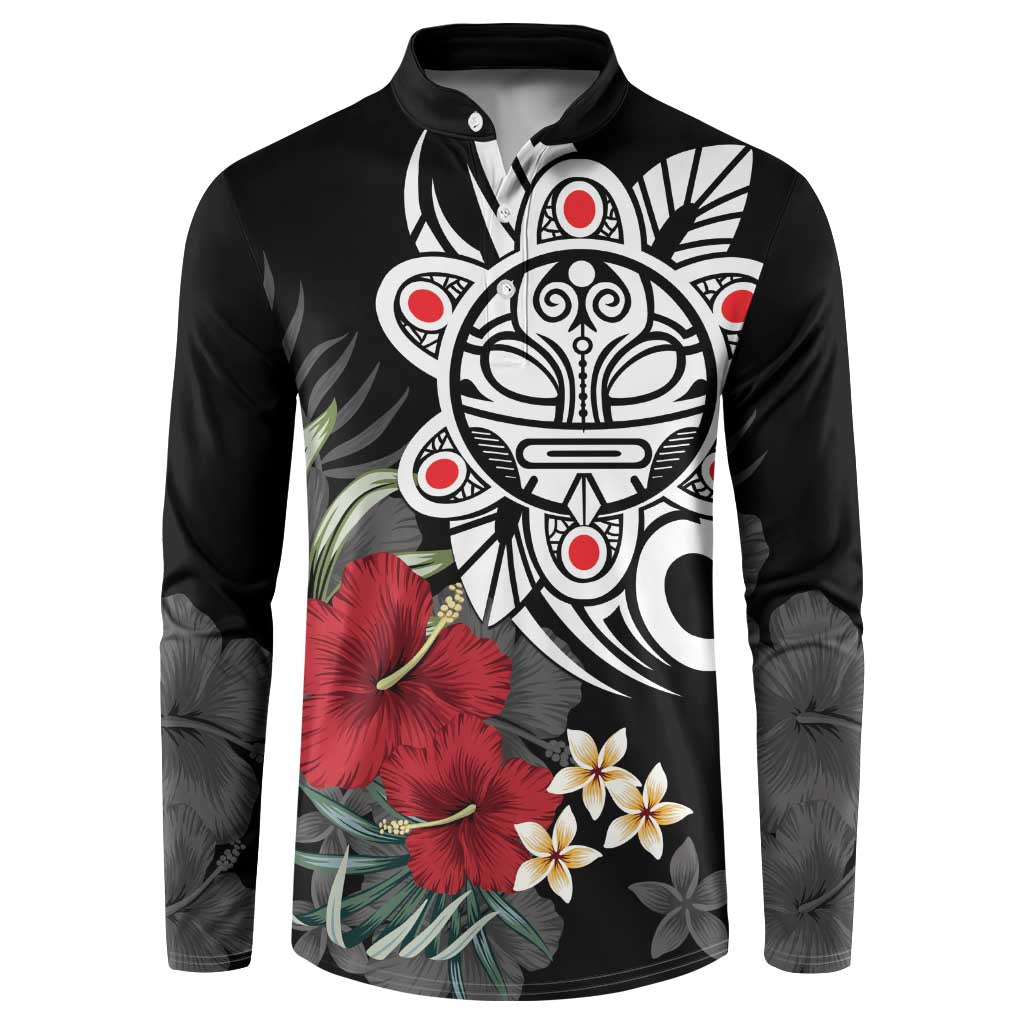 Taino Sun Tribal Button Sweatshirt Tropical Hibiscus - Wonder Print Shop