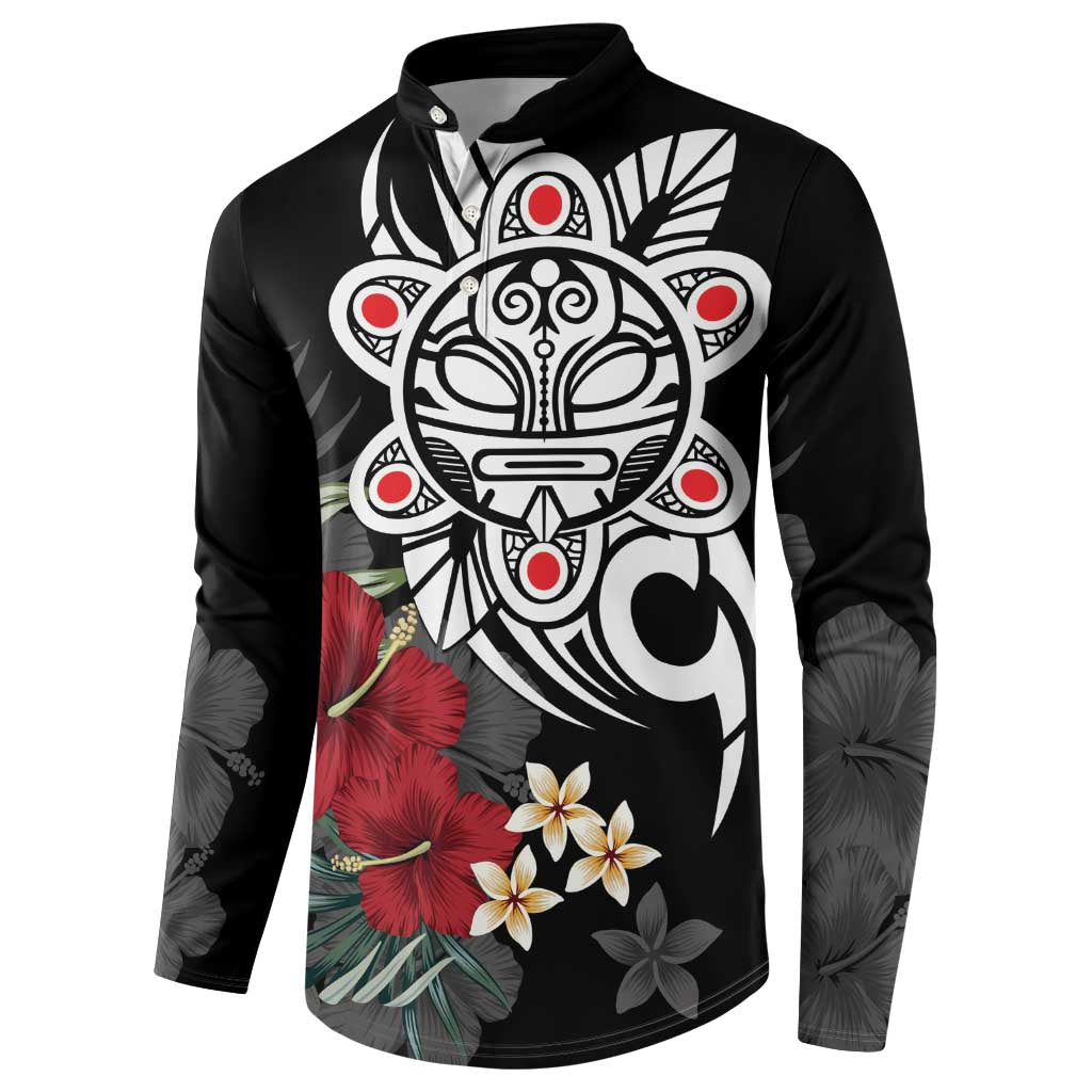 Taino Sun Tribal Button Sweatshirt Tropical Hibiscus - Wonder Print Shop
