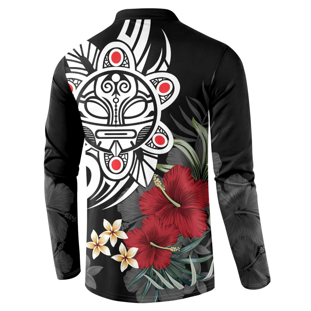 Taino Sun Tribal Button Sweatshirt Tropical Hibiscus - Wonder Print Shop