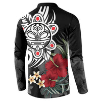 Taino Sun Tribal Button Sweatshirt Tropical Hibiscus - Wonder Print Shop