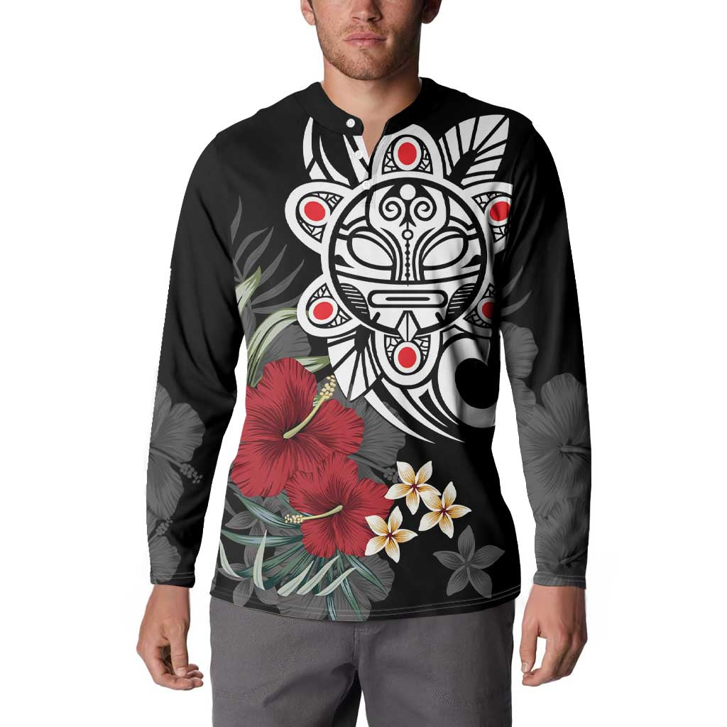 Taino Sun Tribal Button Sweatshirt Tropical Hibiscus - Wonder Print Shop