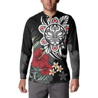 Taino Sun Tribal Button Sweatshirt Tropical Hibiscus - Wonder Print Shop