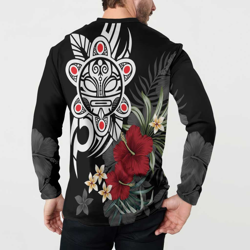 Taino Sun Tribal Button Sweatshirt Tropical Hibiscus - Wonder Print Shop