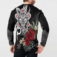 Taino Sun Tribal Button Sweatshirt Tropical Hibiscus - Wonder Print Shop