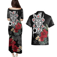Taino Sun Tribal Couples Matching Puletasi and Hawaiian Shirt Tropical Hibiscus - Wonder Print Shop