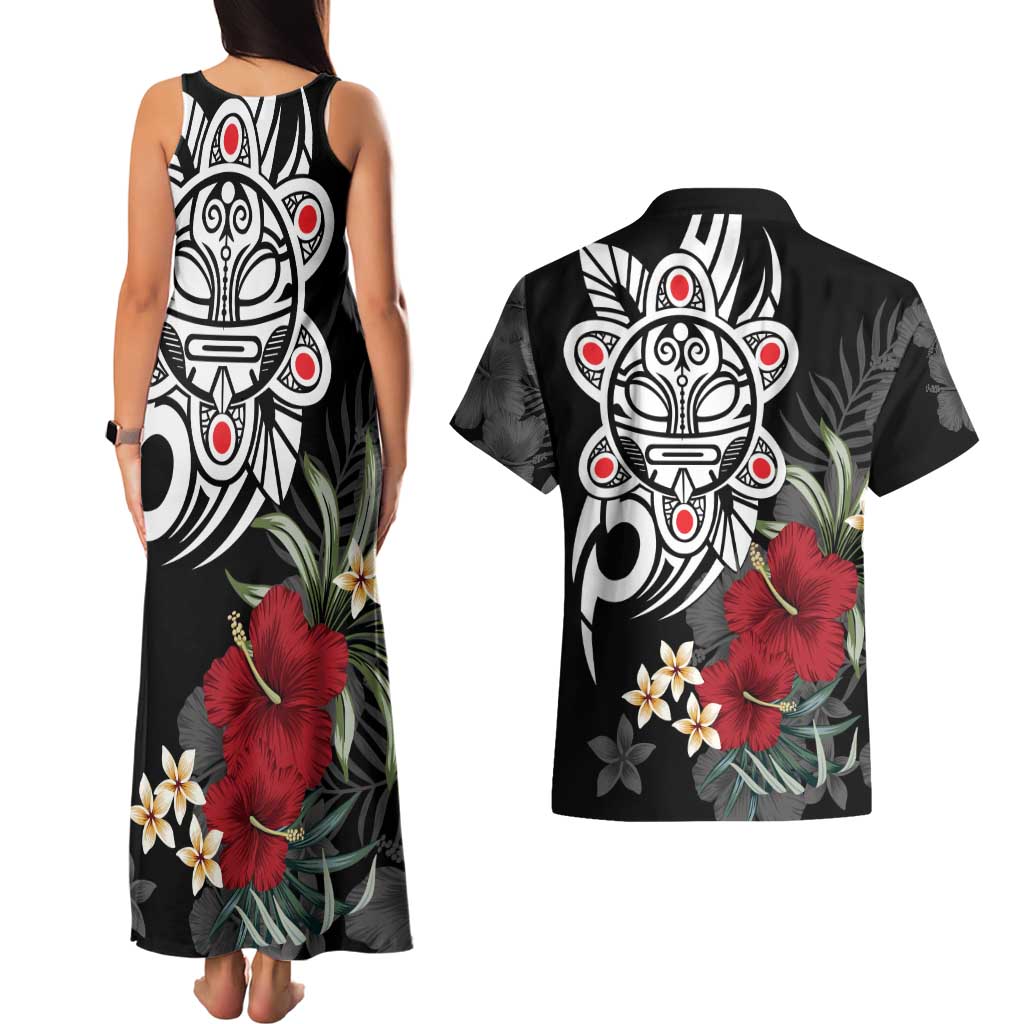Taino Sun Tribal Couples Matching Tank Maxi Dress and Hawaiian Shirt Tropical Hibiscus - Wonder Print Shop