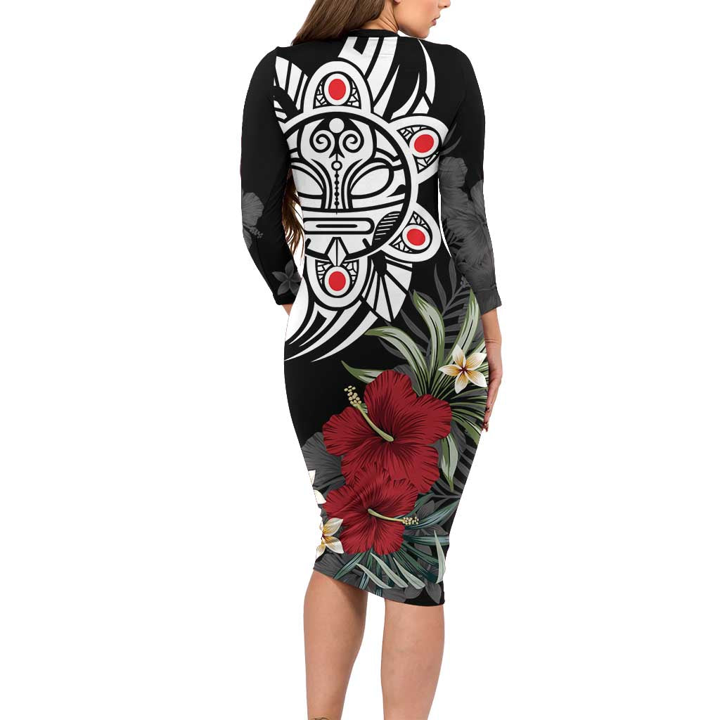 Taino Sun Tribal Family Matching Long Sleeve Bodycon Dress and Hawaiian Shirt Tropical Hibiscus - Wonder Print Shop