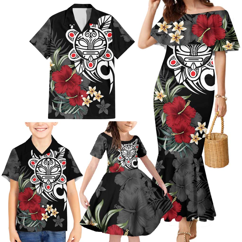 Taino Sun Tribal Family Matching Mermaid Dress and Hawaiian Shirt Tropical Hibiscus - Wonder Print Shop