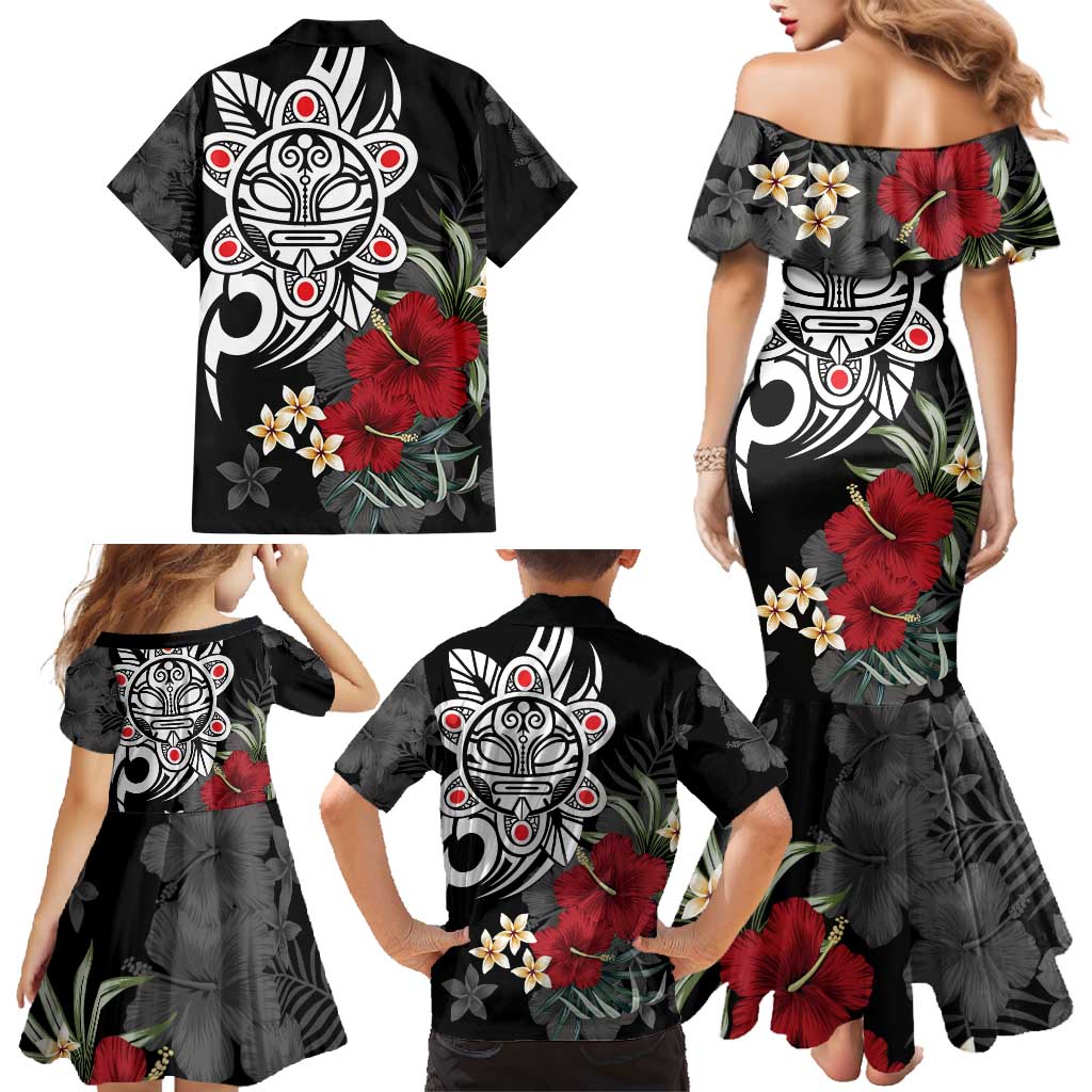 Taino Sun Tribal Family Matching Mermaid Dress and Hawaiian Shirt Tropical Hibiscus - Wonder Print Shop