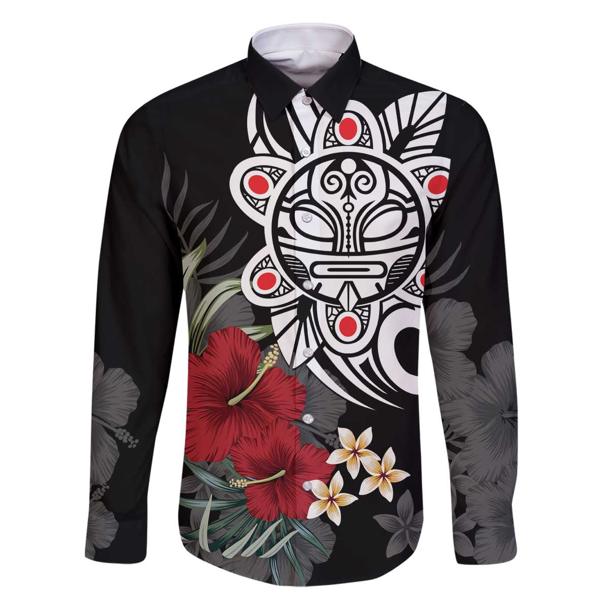 Taino Sun Tribal Family Matching Off The Shoulder Long Sleeve Dress and Hawaiian Shirt Tropical Hibiscus - Wonder Print Shop