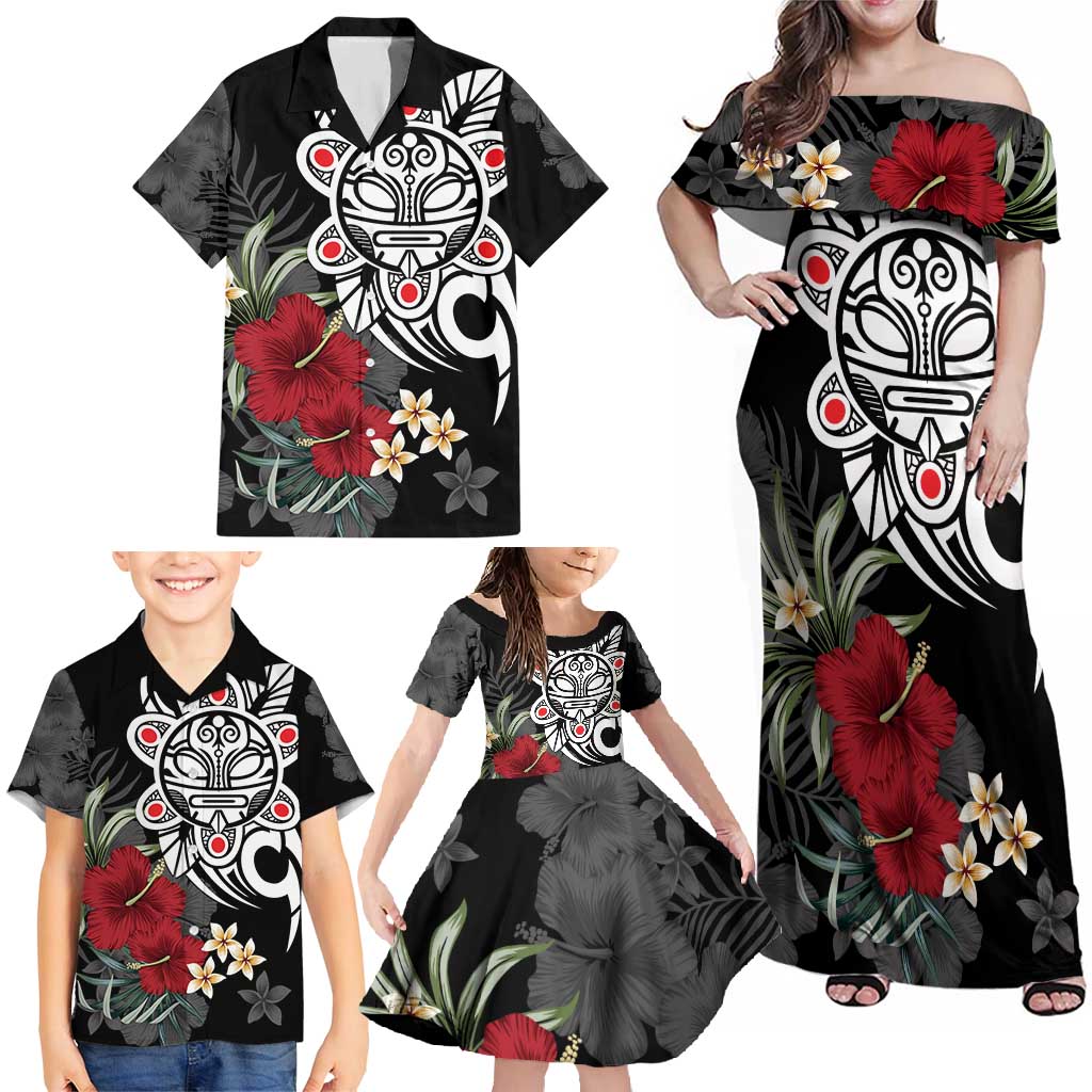 Taino Sun Tribal Family Matching Off Shoulder Maxi Dress and Hawaiian Shirt Tropical Hibiscus - Wonder Print Shop