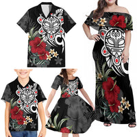 Taino Sun Tribal Family Matching Off Shoulder Maxi Dress and Hawaiian Shirt Tropical Hibiscus - Wonder Print Shop