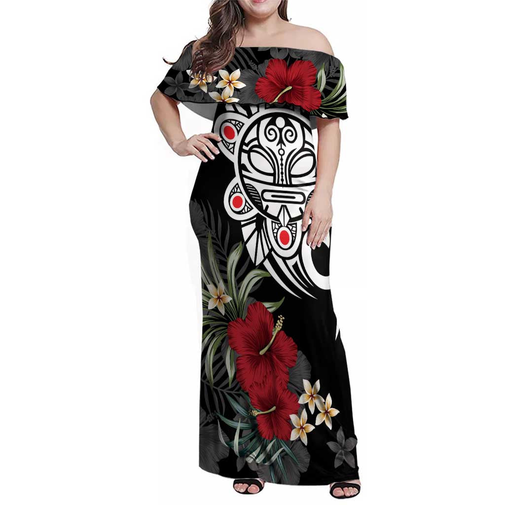 Taino Sun Tribal Family Matching Off Shoulder Maxi Dress and Hawaiian Shirt Tropical Hibiscus - Wonder Print Shop