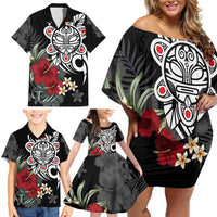 Taino Sun Tribal Family Matching Off Shoulder Short Dress and Hawaiian Shirt Tropical Hibiscus - Wonder Print Shop