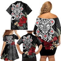 Taino Sun Tribal Family Matching Off Shoulder Short Dress and Hawaiian Shirt Tropical Hibiscus - Wonder Print Shop