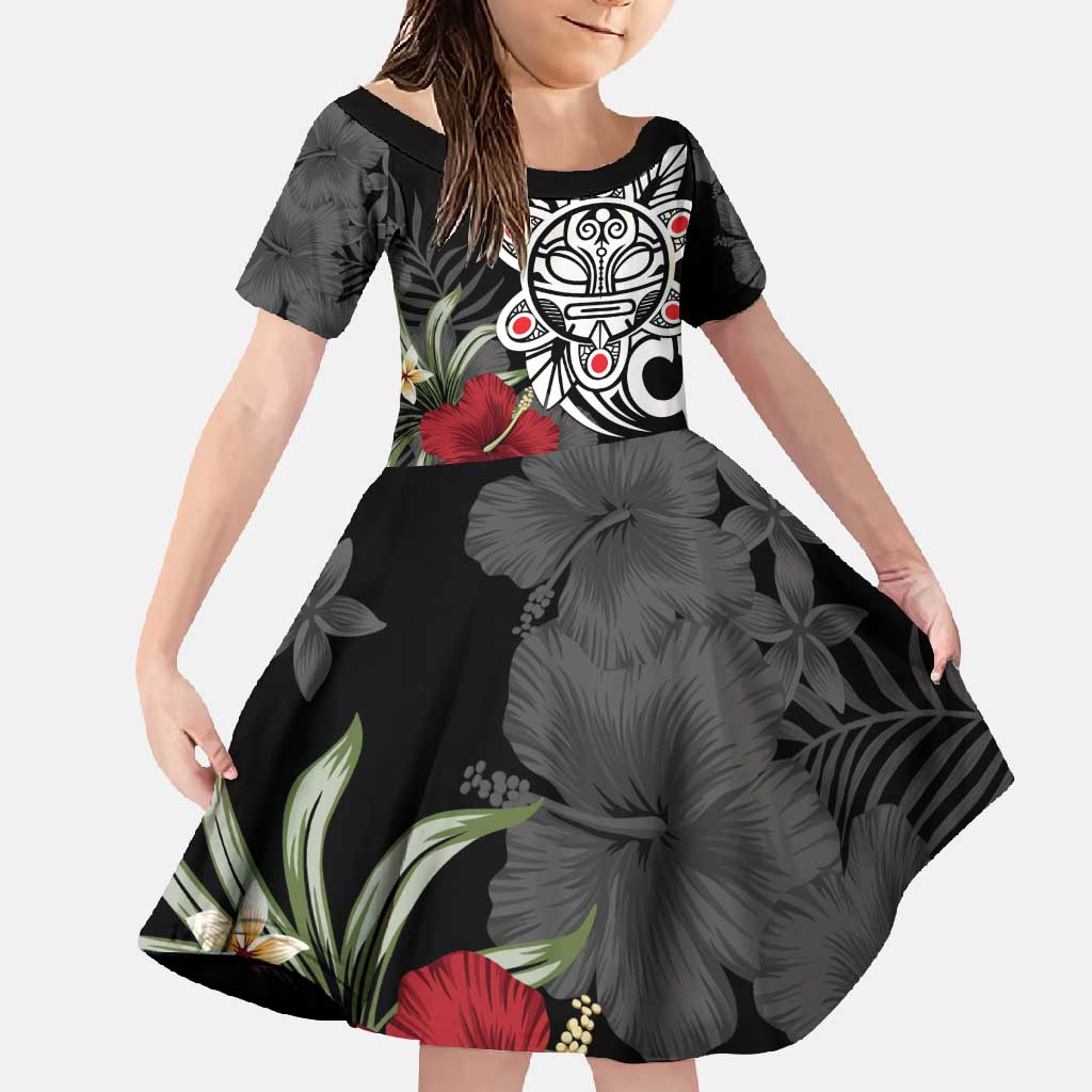 Taino Sun Tribal Family Matching Short Sleeve Bodycon Dress and Hawaiian Shirt Tropical Hibiscus - Wonder Print Shop