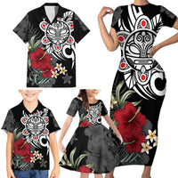 Taino Sun Tribal Family Matching Short Sleeve Bodycon Dress and Hawaiian Shirt Tropical Hibiscus - Wonder Print Shop