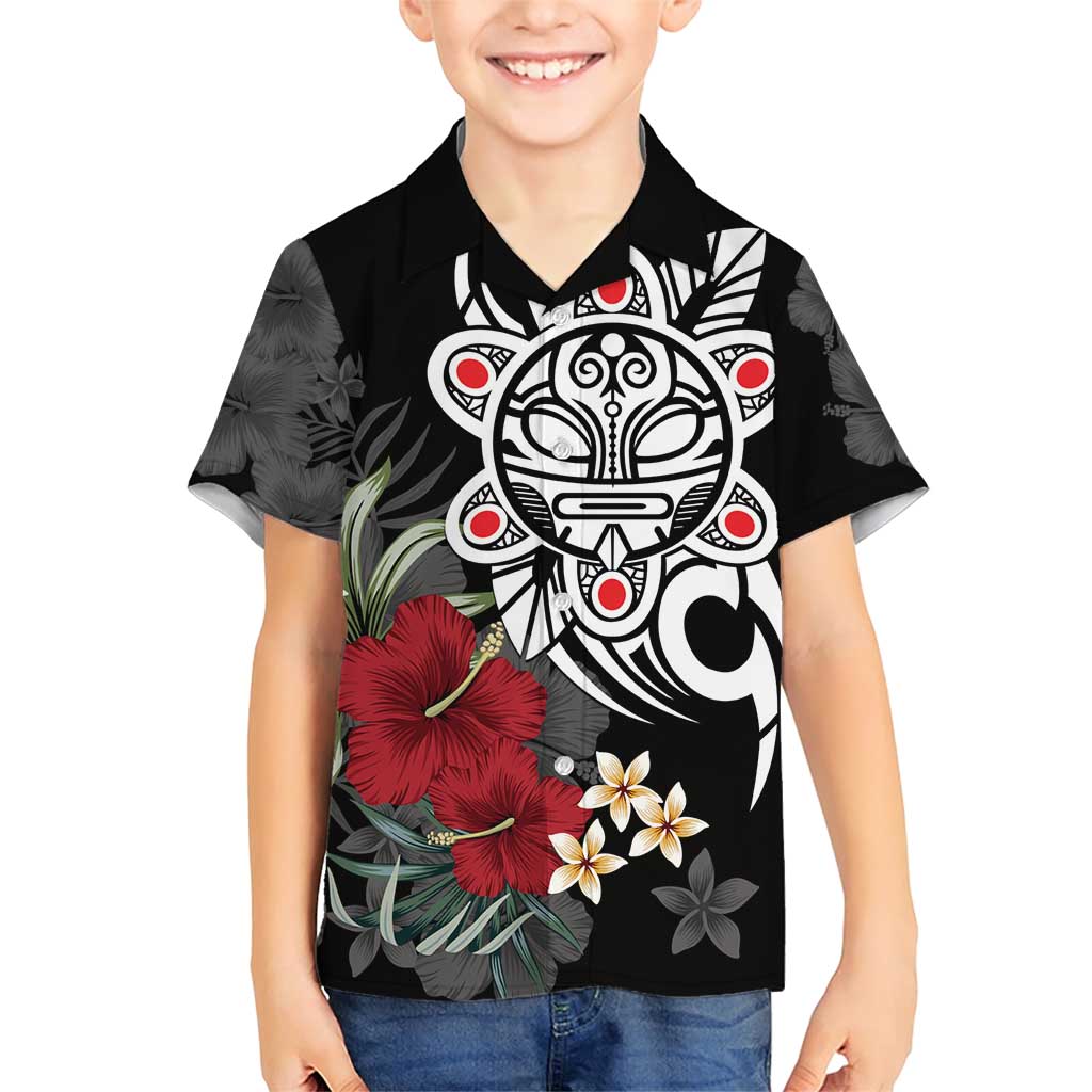 Taino Sun Tribal Family Matching Short Sleeve Bodycon Dress and Hawaiian Shirt Tropical Hibiscus - Wonder Print Shop