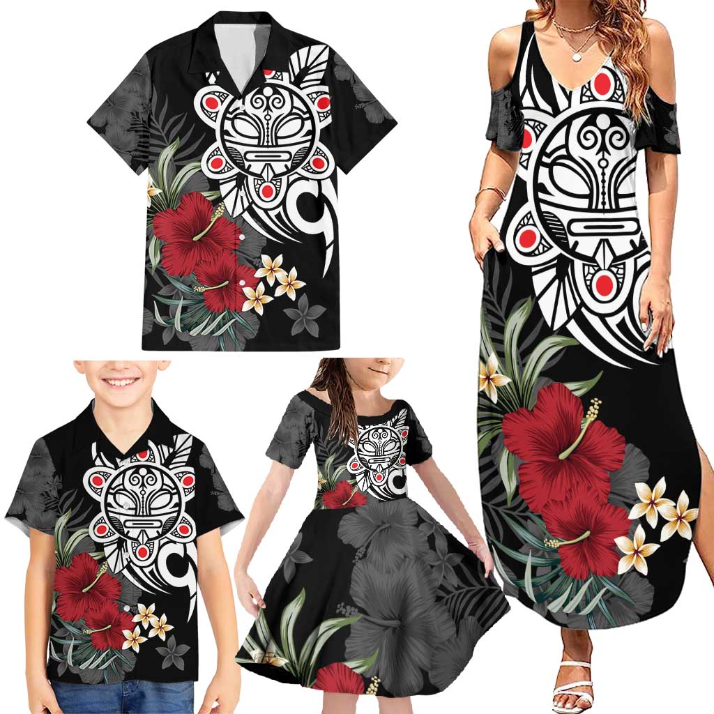 Taino Sun Tribal Family Matching Summer Maxi Dress and Hawaiian Shirt Tropical Hibiscus - Wonder Print Shop