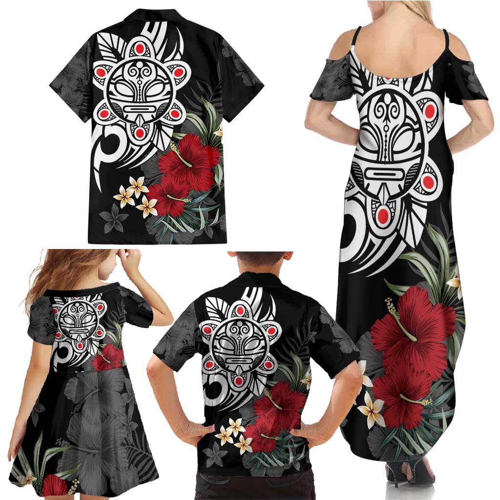 Taino Sun Tribal Family Matching Summer Maxi Dress and Hawaiian Shirt Tropical Hibiscus - Wonder Print Shop