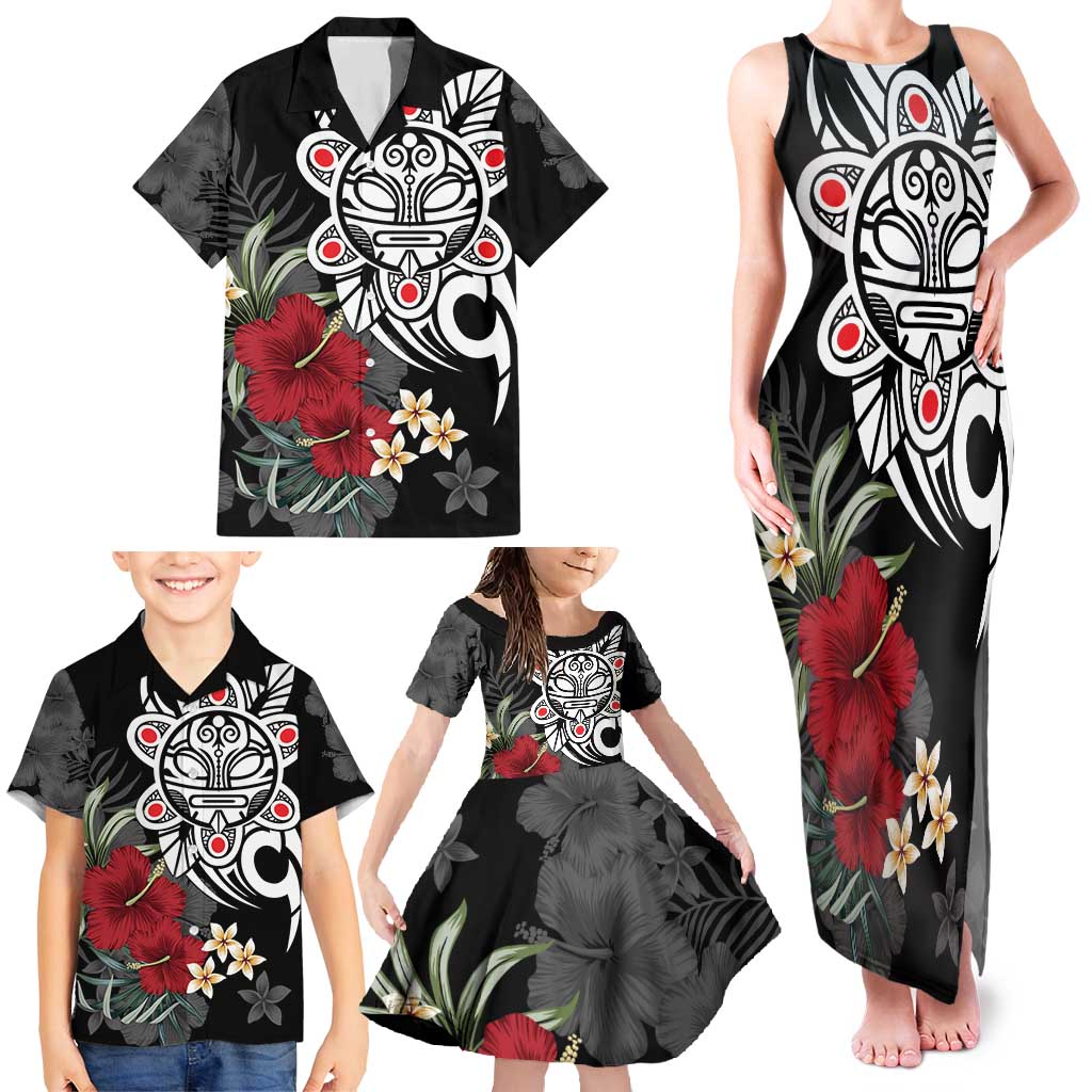 Taino Sun Tribal Family Matching Tank Maxi Dress and Hawaiian Shirt Tropical Hibiscus - Wonder Print Shop