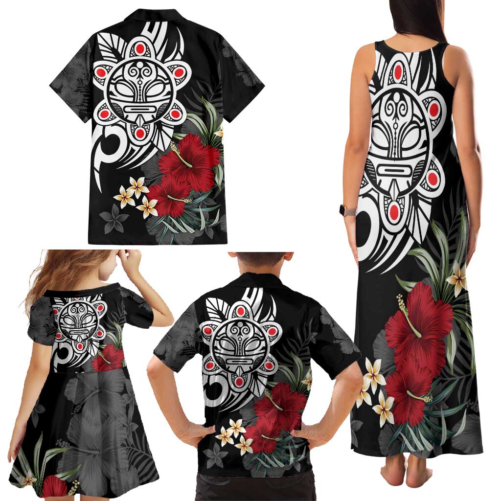 Taino Sun Tribal Family Matching Tank Maxi Dress and Hawaiian Shirt Tropical Hibiscus - Wonder Print Shop